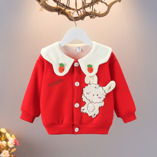 女宝宝加绒小外套0-2岁秋冬新款可爱女童开衫456个月婴儿冬天衣服