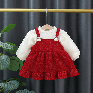 一周岁女宝宝礼服 女童春秋洋气连衣裙2023新款 婴儿公主裙抓周套装