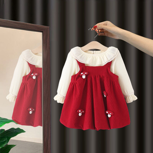 女童连衣裙套装 春秋洋气小女孩婴儿抓周衣服周岁宝宝礼服公主裙子