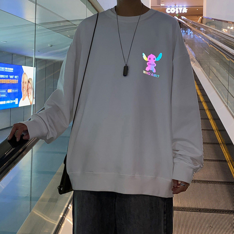 秋季港风圆领卫衣男潮流新款印花反光上衣A074-WY29-P60,男装卫衣,星座210-1
