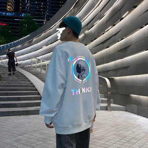 港风秋季圆领卫衣印花夜光反光潮流时尚套头卫衣男A074-WY21-P55图片