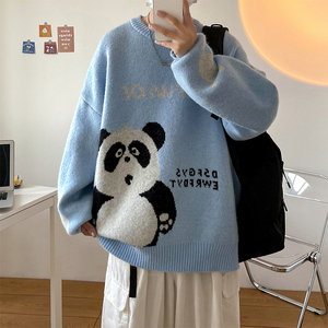 蓝色秋冬卡通加厚毛衣男女情侣宽松针织衫 MY8768图片