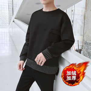 加绒长袖t恤潮流百搭宽松潮牌2021新款男生秋季上衣服A64-1-P40图片