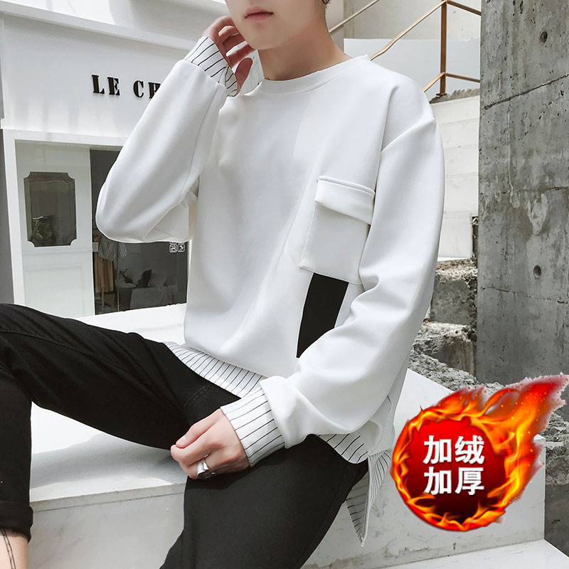 加绒长袖t恤潮流百搭宽松潮牌2021新款男生秋季上衣服A64-1-P40,男装卫衣,星座210-1