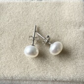 S925纯银天然淡水珍珠耳钉时尚 简约气质耳环饰品送妈妈甜美