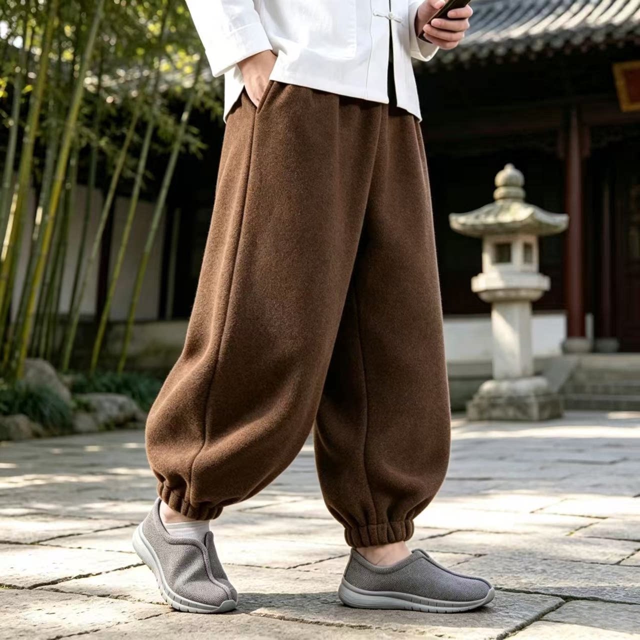 尚远冬季男士加厚束脚九分休闲裤