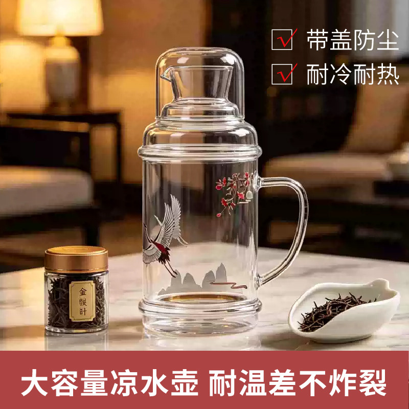 高硼硅玻璃带把手凉水壶大容量耐热冷水壶复古暖壶凉白开泡茶壶