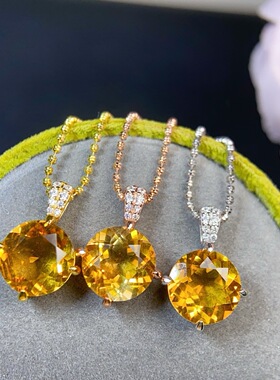 天然黄水晶吊坠全净体品质强力925银镶嵌主石9*9mm厂家直销