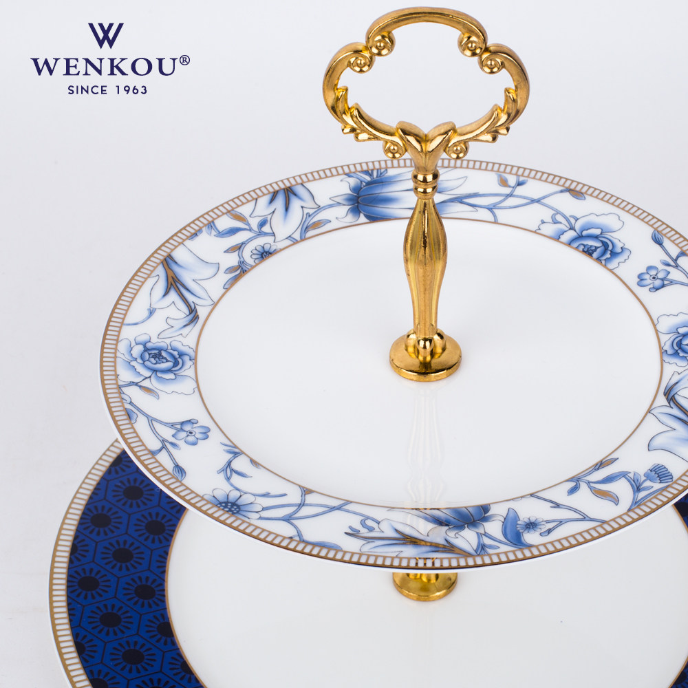 英式蓝色欧式玉兰花高骨瓷出口下午茶蛋糕架双层点心盘客厅干果盘在类目 餐饮具, 餐具, 果盆/果盘/果篮中 - 来自Buy2taobao.com提供专业的淘宝代购服务