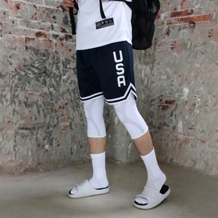 美国队美式四分篮球短裤USA不过膝球裤宽松训练健身运动跑步裤子