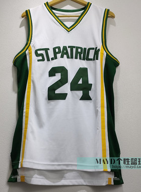 24号欧文高中球衣  Irving圣帕特里克美式复古刺绣篮球服背心嘻哈