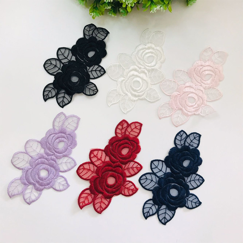 蕾丝布贴网纱蚊帐破洞补丁贴时尚百搭玫瑰花朵纱裙子修补贴花刺绣