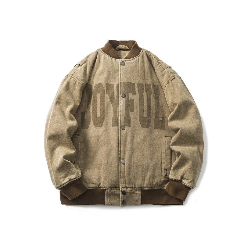 原B429山一商店-234MY07228美式字母咖色牛仔棒球棉服P185-K268图片