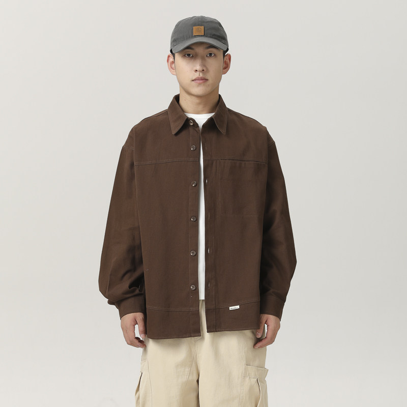 山一商店243CS09172磨毛斜纹弧形拼接工装衬衫P95K128秋季，男装衬衫，电商S003