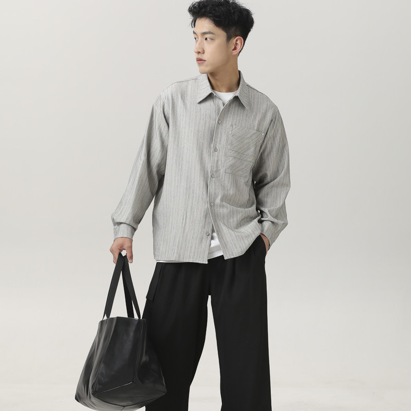 NR-243CS07170高克重人字竖条纹垂感衬衫P95-K128秋季新,男装衬衫,电商S003