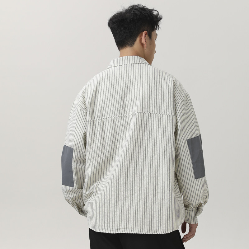 NR-243CS07146条纹泡泡纱方形补丁衬衫P85-K118秋季新,男装衬衫,电商S003