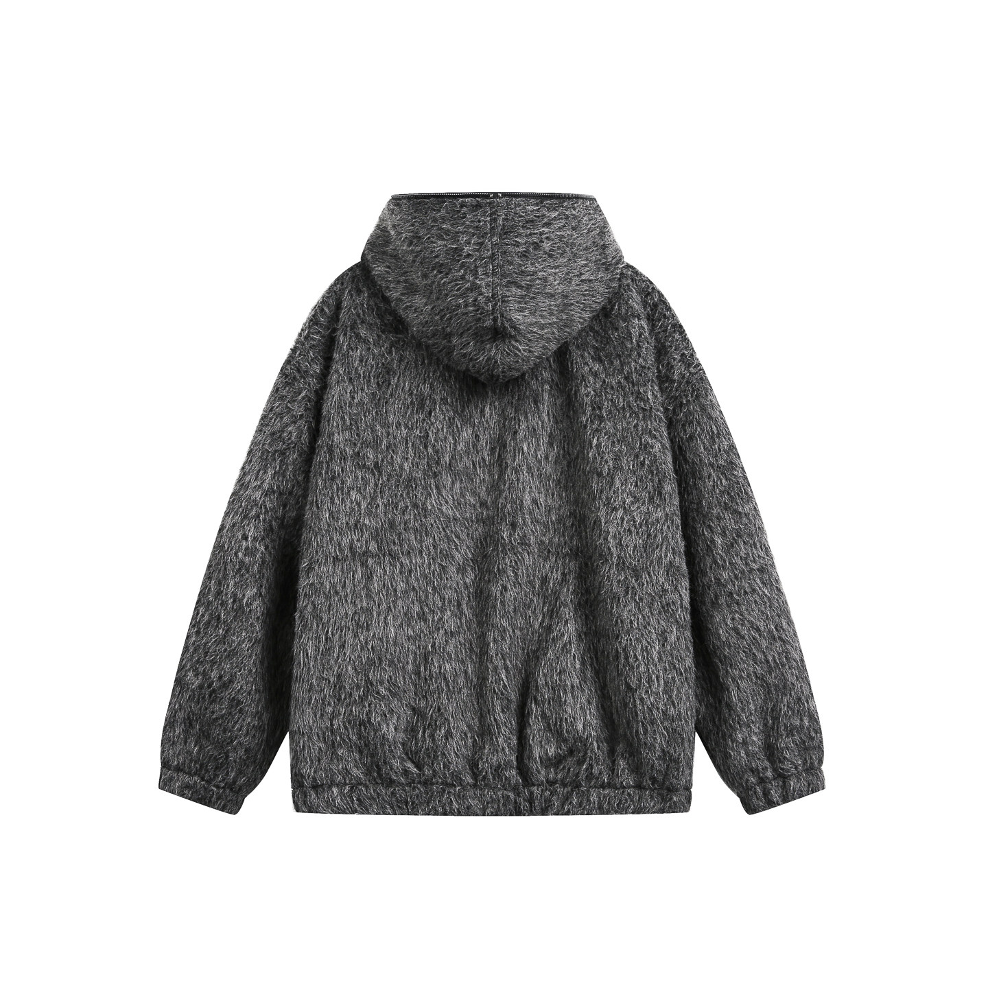 山一商店秋季253JK13146马海毛拼皮料连帽宽松廓形外套P135K188,女装短外套,电商S003