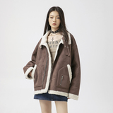 原B429山一商店-234MY00118经典斜门襟结构皮毛一体外套P200-K278，女装短外套，电商S003