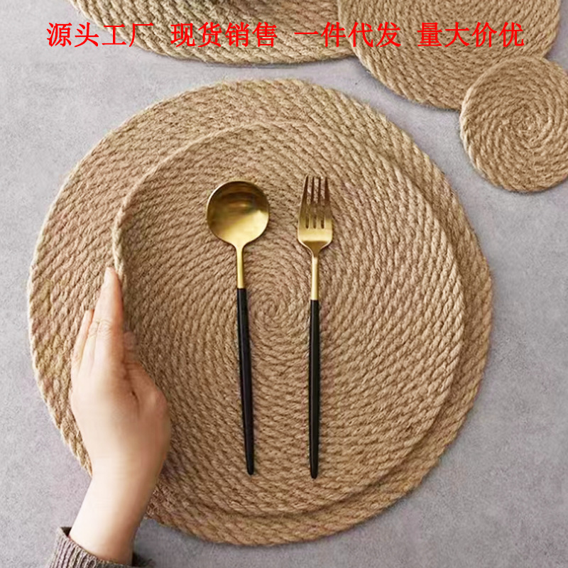 麻绳餐垫杯垫编织隔热垫编织杯垫锅垫编织黄麻餐垫黄麻垫