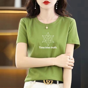专柜撤柜清仓捡漏洋气时尚 体恤上衣潮 印花纯棉短袖 t恤女百搭大码