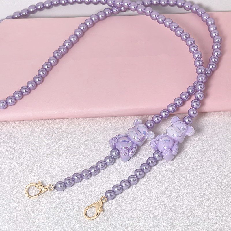 暴力熊紫色串珍珠链条包链子手机壳背链小蜜蜂扩音器斜挎腋下肩带