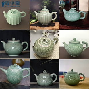 陕西耀州窑刻花茶壶 古宋官窑青釉陶瓷家用陶瓷单壶功夫茶具