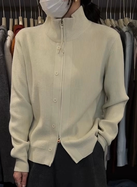 ZiYI冬新款韩版宽松显瘦百搭高领针织开衫女双拉链安迪绒毛衣外套