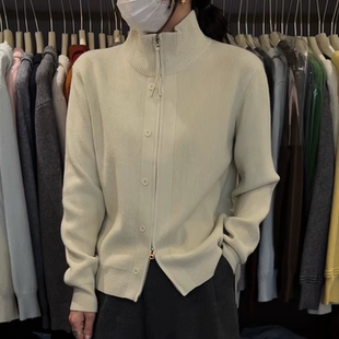 ZiYI冬新款韩版宽松显瘦百搭高领针织开衫女双拉链安迪绒毛衣外套