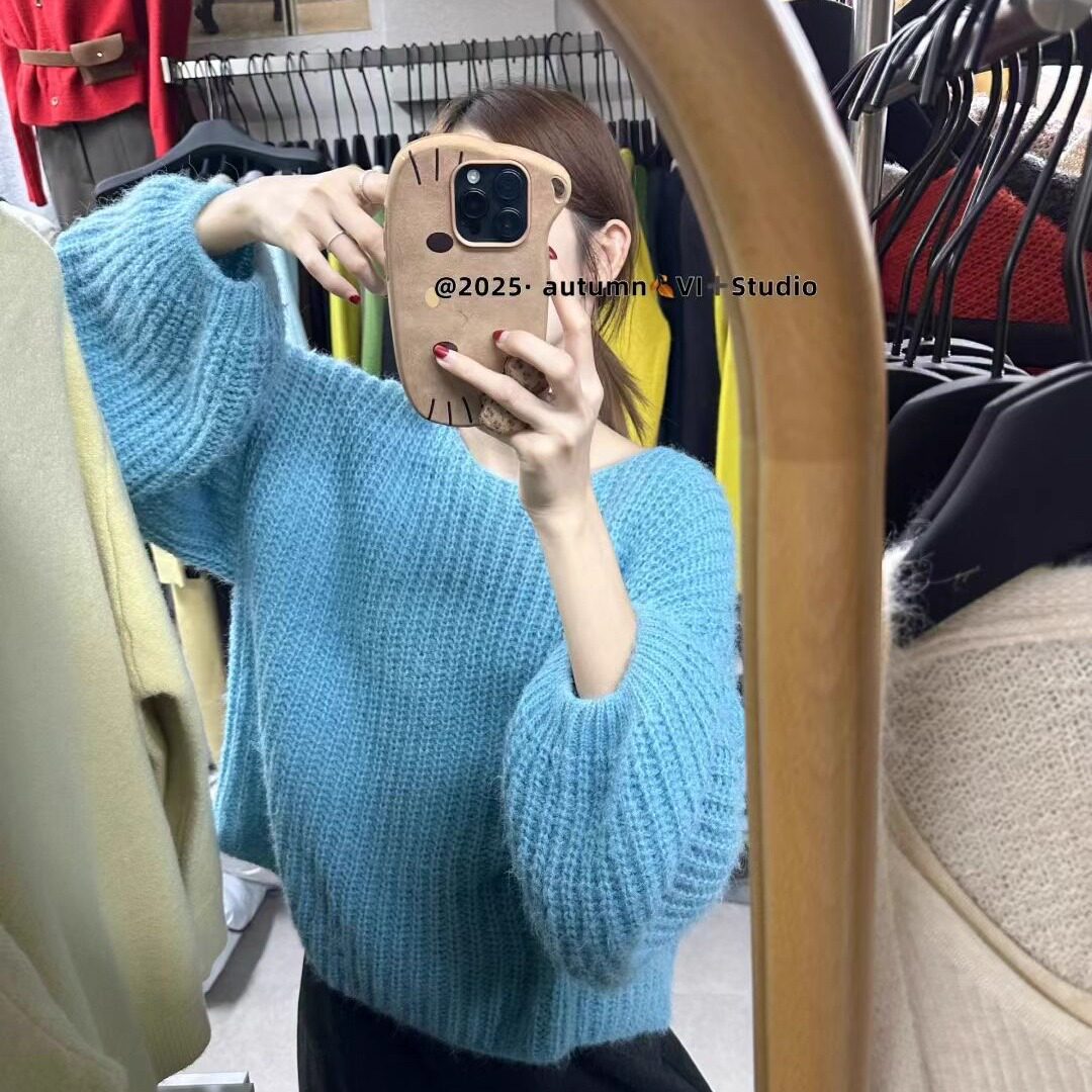 VI+早秋新款韩版时尚ins潮休闲简约圆领保暖针织衫女宽松显瘦毛衣