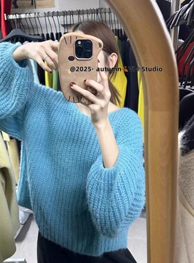 VI+早秋新款韩版时尚ins潮休闲简约圆领保暖针织衫女宽松显瘦毛衣