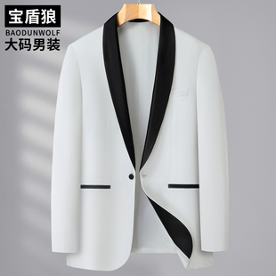 胖子主持人歌手表演青果领西装加大码男士秋装后中双开衩演出西服