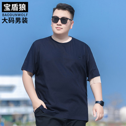 休闲圆领短袖棉体恤男加肥加大