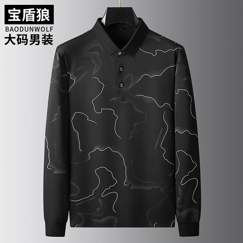 时尚印花长袖T恤男翻领大码