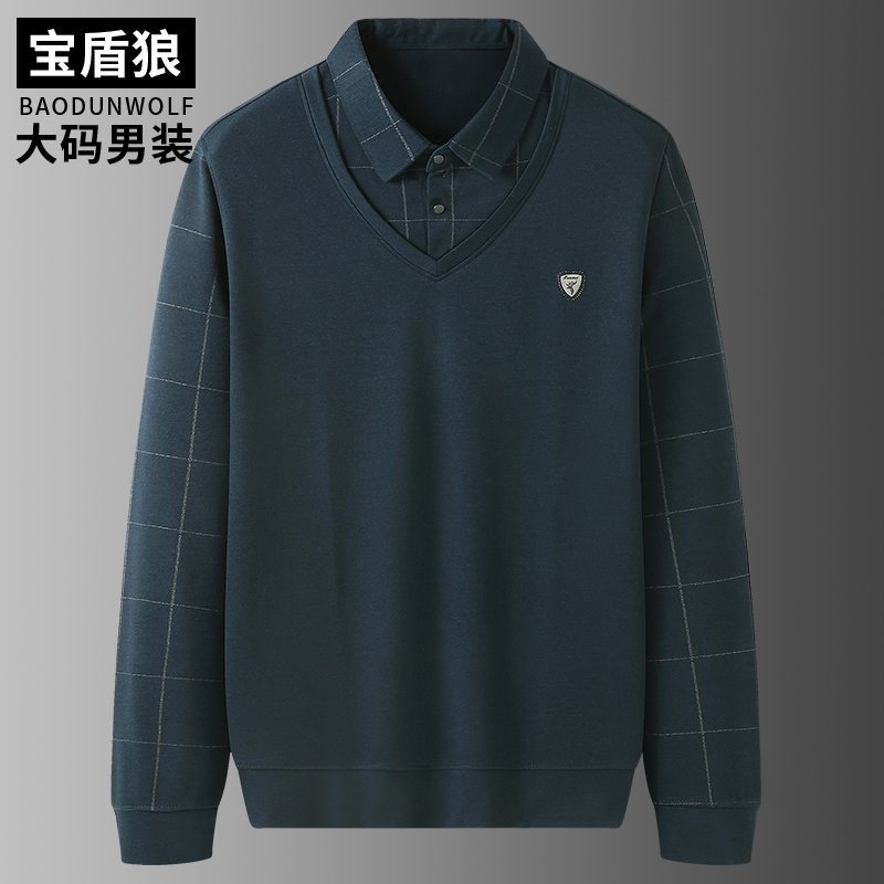 春秋中老年加大码男装长袖体恤衫