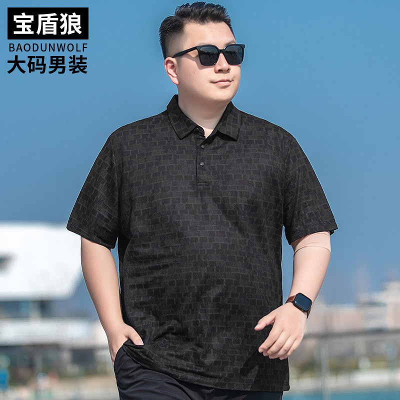 肥佬大肚子宽松休闲翻领半袖T恤夏季薄款男士加肥大码短袖polo衫