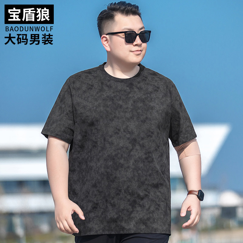 大满花做旧短袖T恤男士大码上衣胖子潮流宽松休闲夏装半袖棉体恤