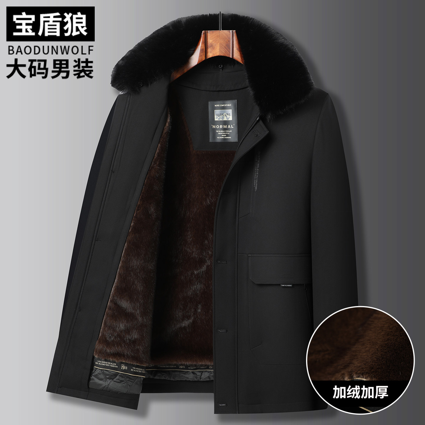 中年宽松大码带毛领加厚棉服外套男冬季爸爸装加肥加大号保暖棉衣