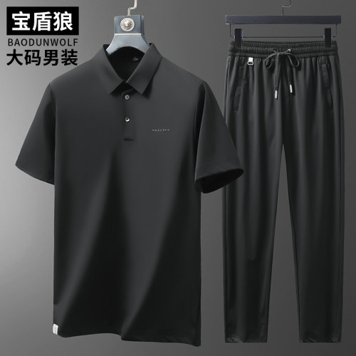 夏季薄款大码男装冰丝套装两件套