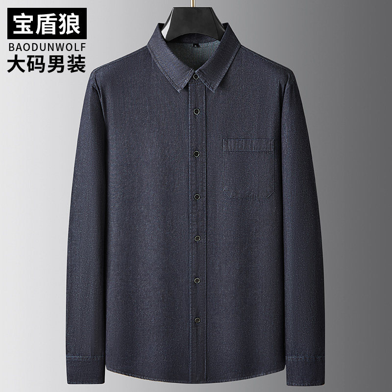 胖子宽松大码牛仔外套长袖衬衫