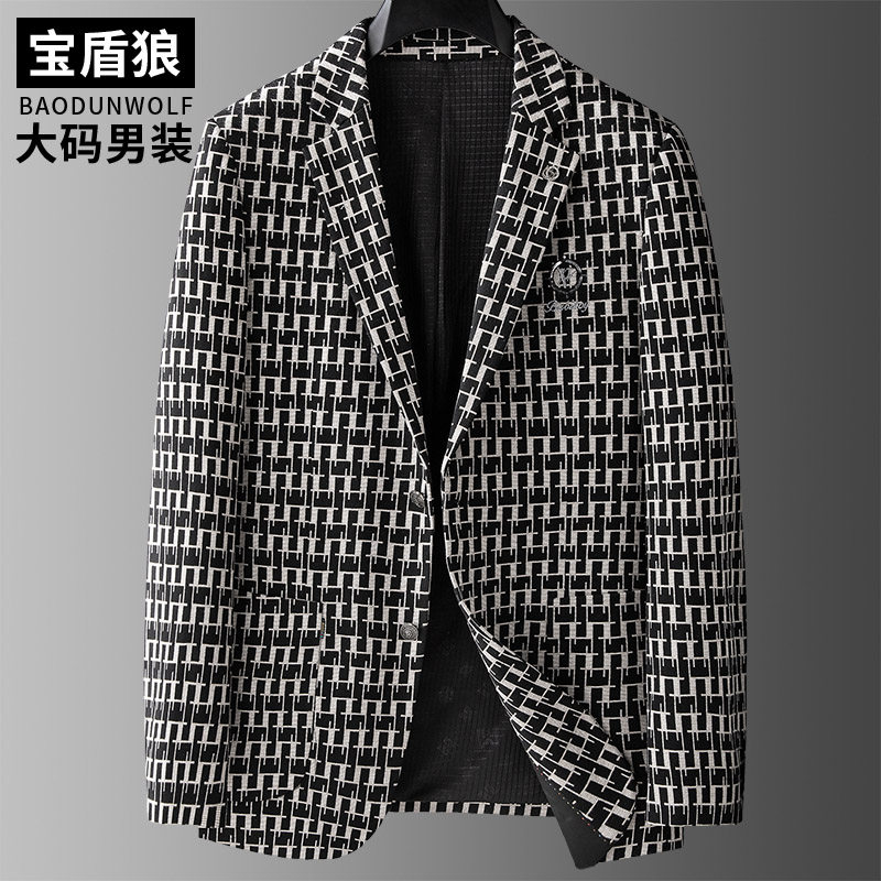 宝盾狼加大码男士休闲西服特大号肥佬宽松胖子春秋装韩版西装外套