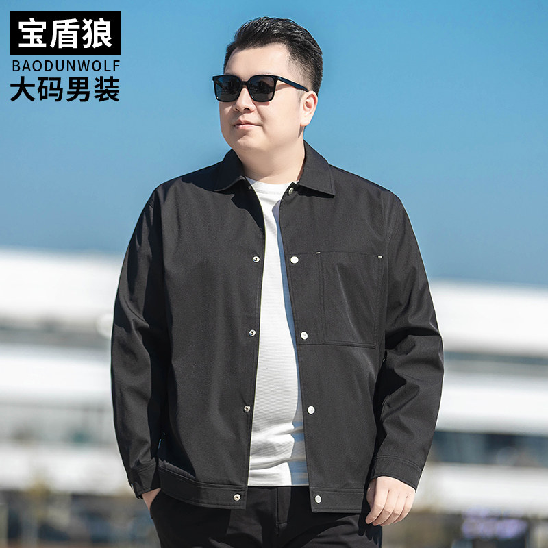 加肥特大号工装夹克男翻领上衣服胖子300斤春季宽松休闲大码外套