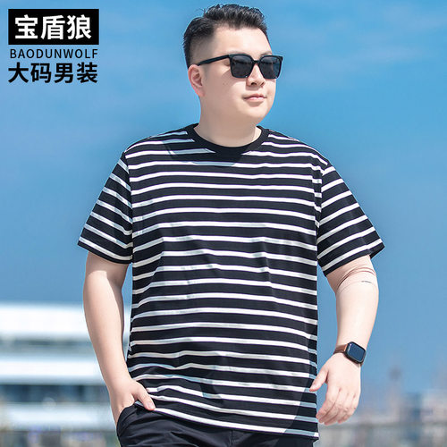 黑白条纹短袖体恤男大码海魂衫