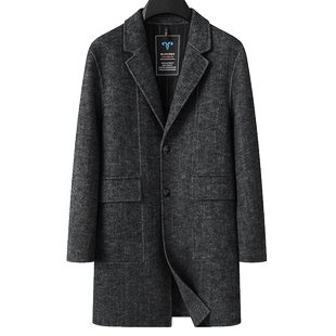中长款加肥大码男士双面呢子大衣秋冬款胖子商务羊毛呢子风衣外套