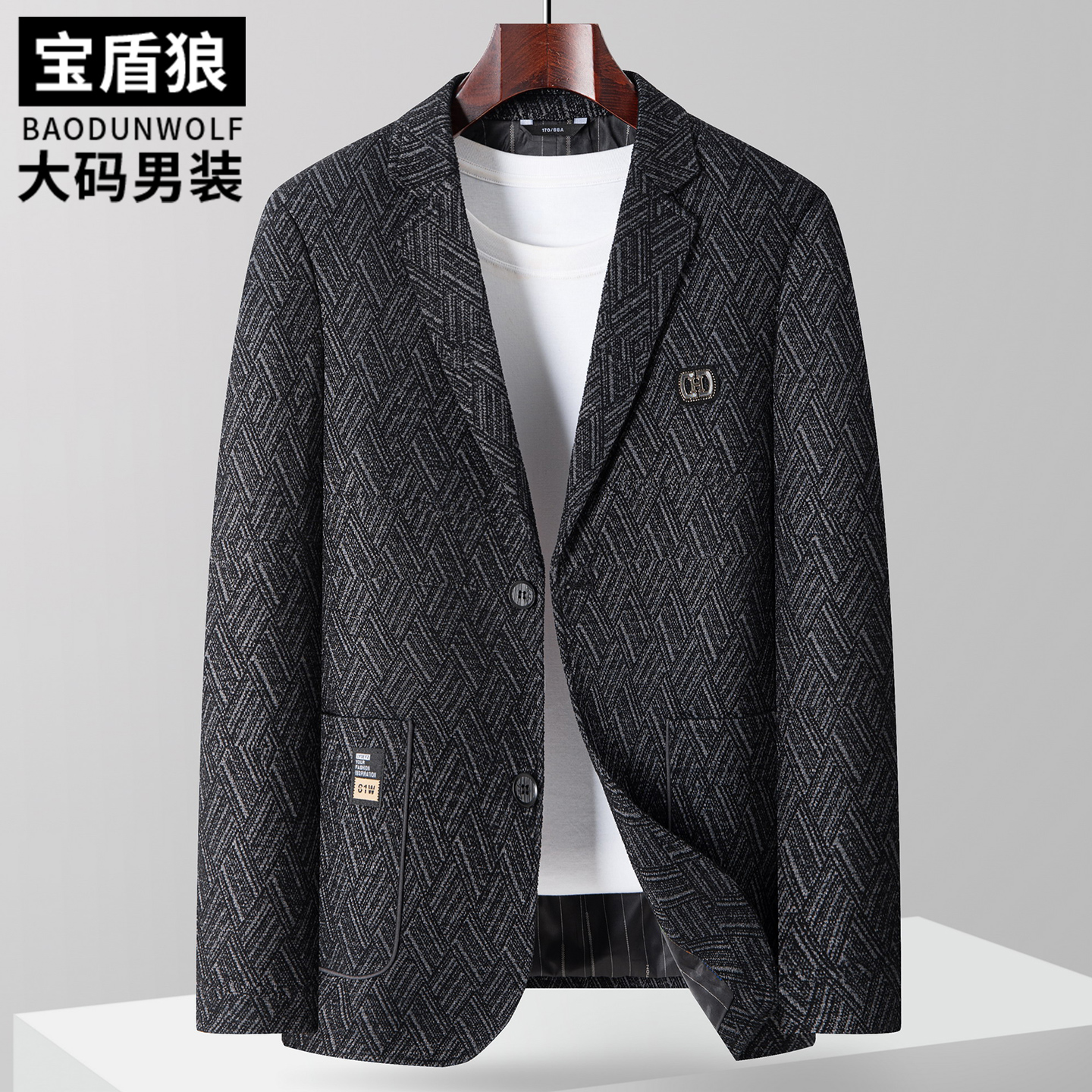 爸爸休闲大码西服外套男士秋季新款便服单西肥佬宽松单件西装外套