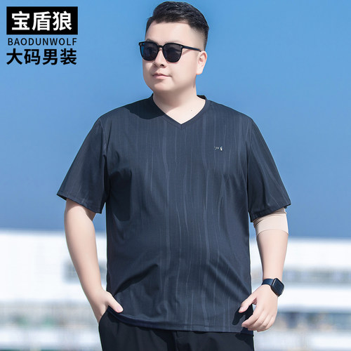 夏季薄款时尚V领短袖体恤男大码