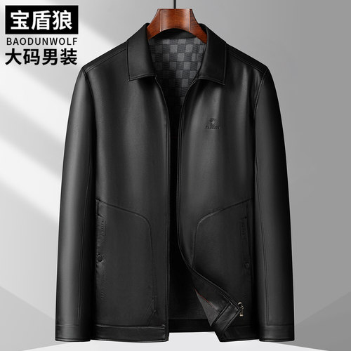 翻领皮衣男装加肥大码休闲外套