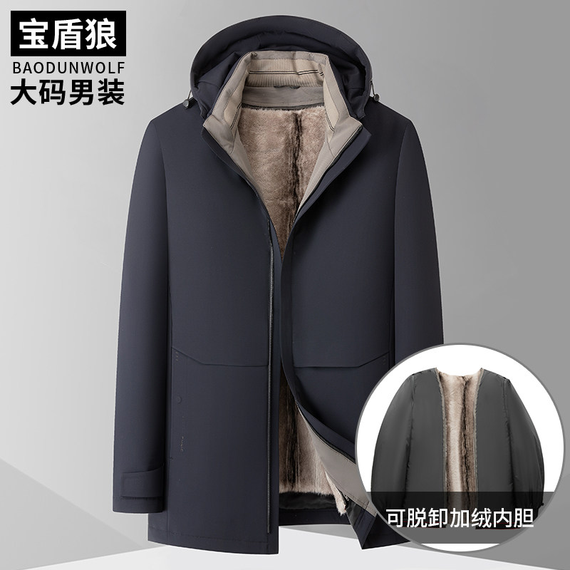 加肥加大毛内胆棉服男可脱卸帽中年加绒加厚保暖棉衣肥佬冬季外套