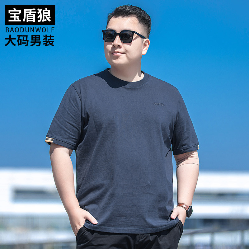 加肥加大码圆领体恤男短袖纯棉上衣夏季新款胖子休闲百搭半袖t恤