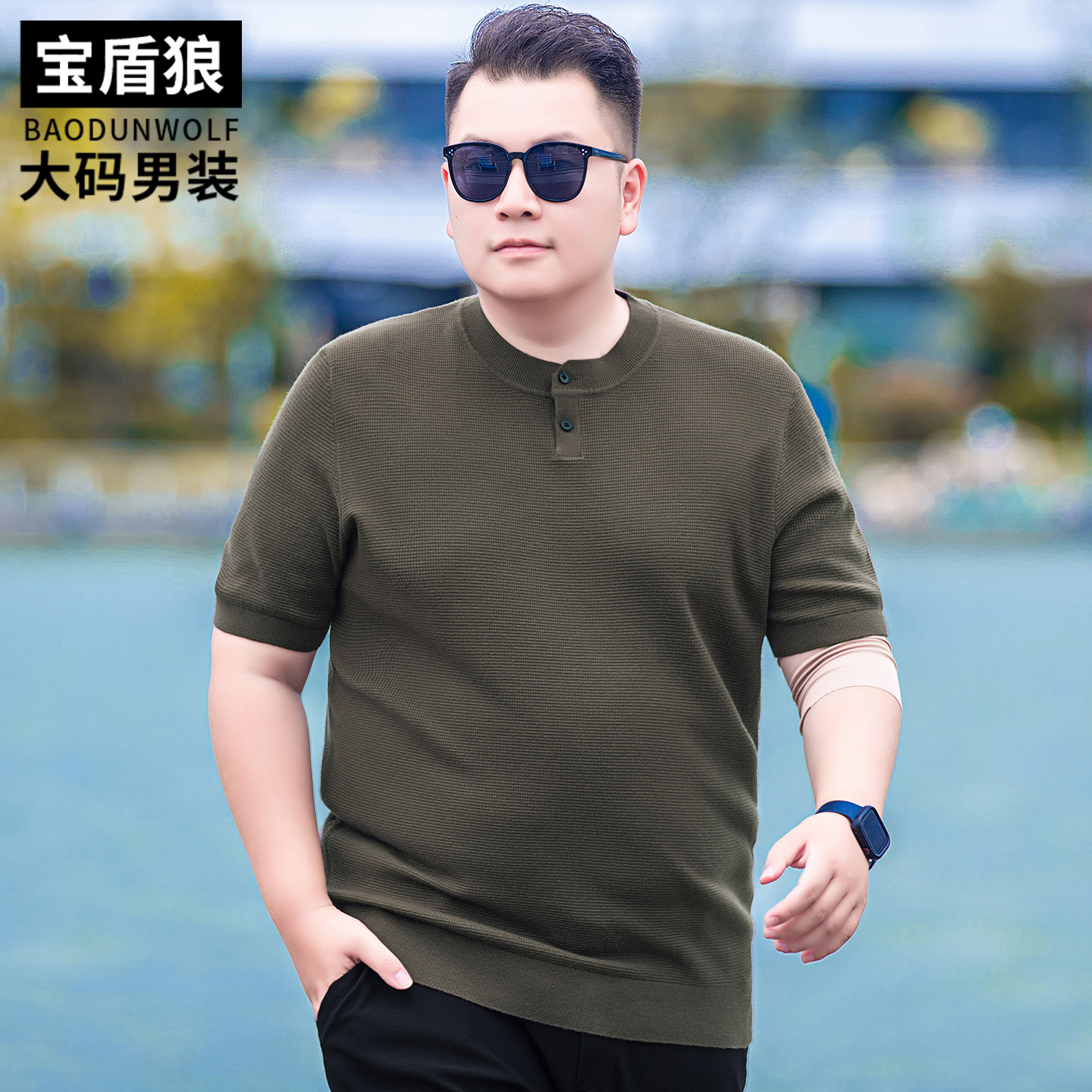 老钱风短袖针织衫男大码上衣