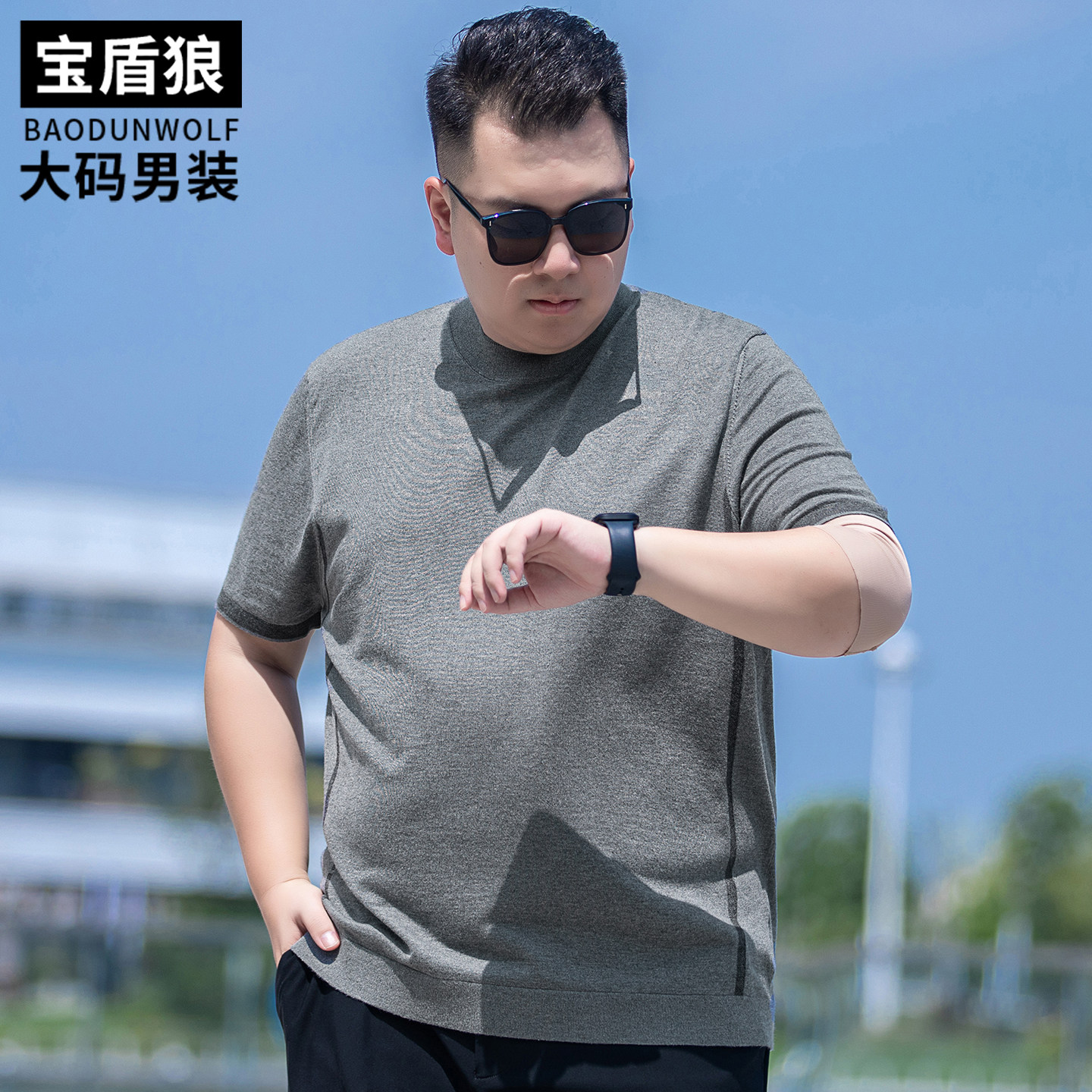 胖哥时尚秋季打底短袖针织衫